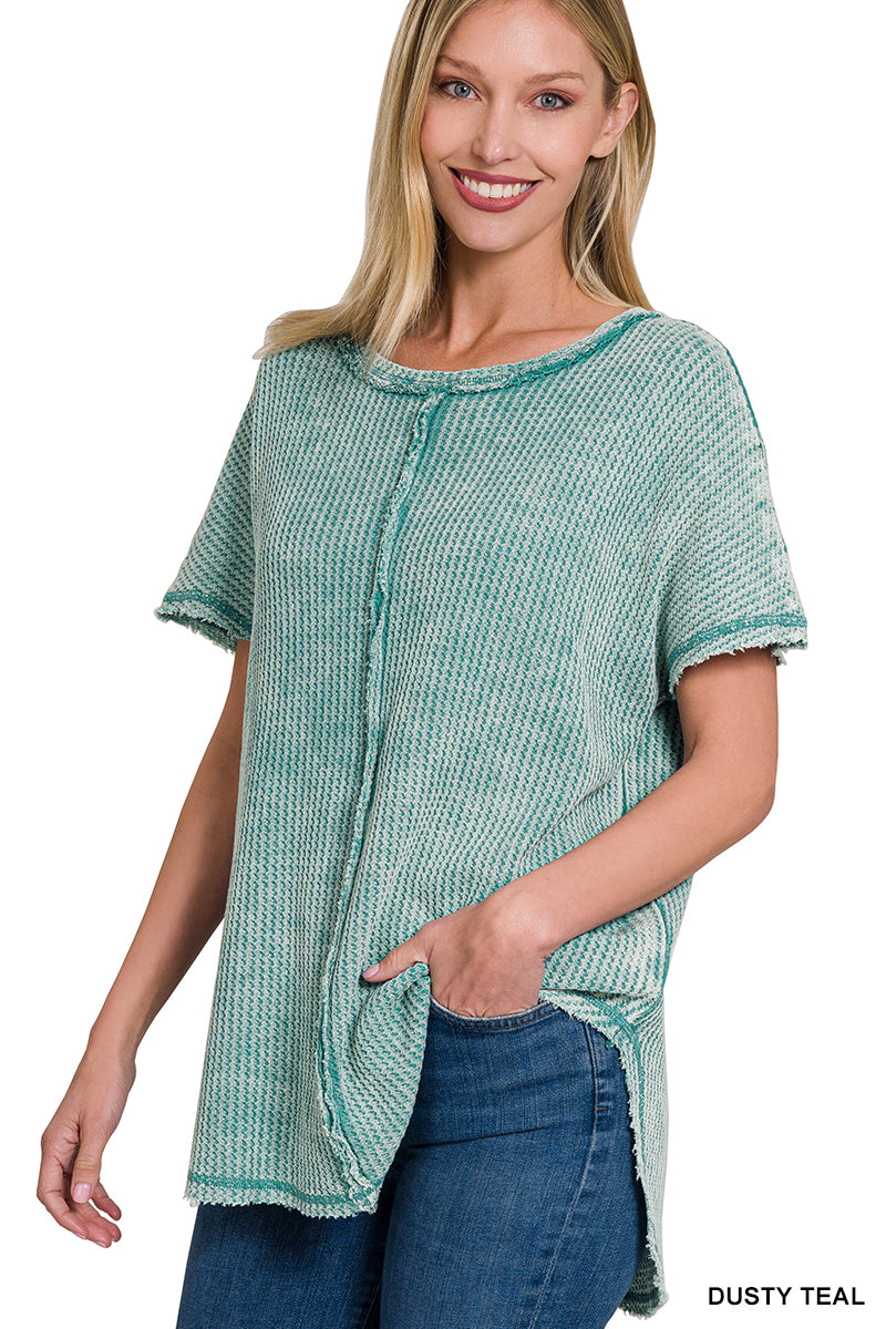 Dusty Teal Waffle Knit Top